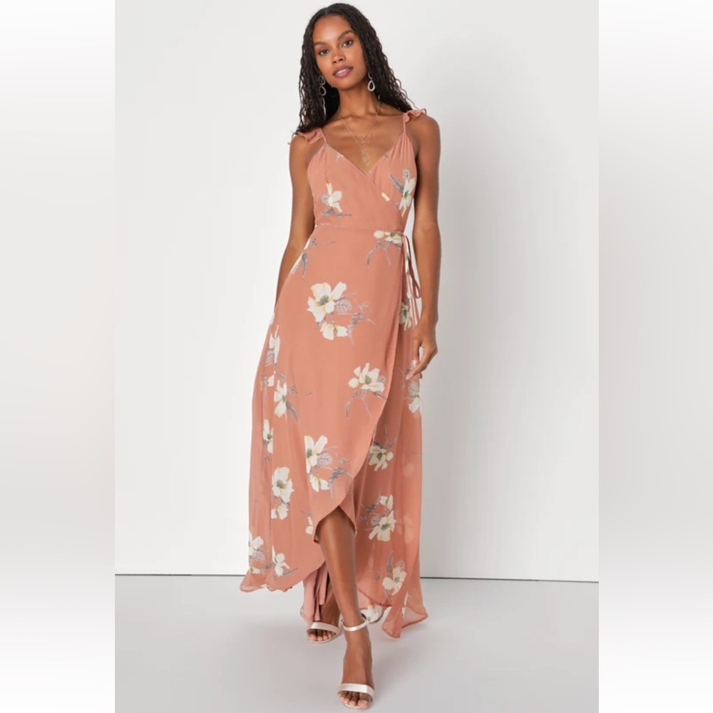 Lulus All Mine Rusty Rose Floral Print High-Low
Wrap Dress